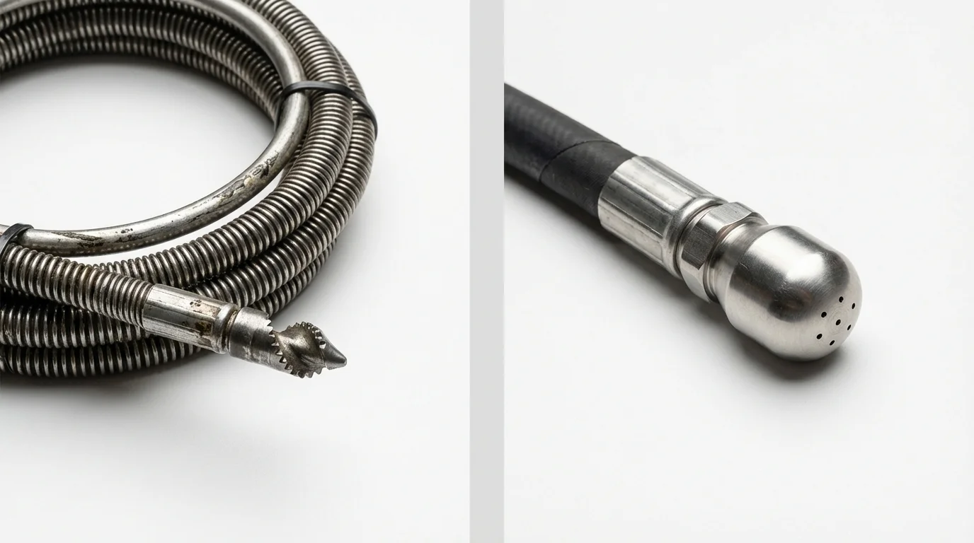Drain snake cable and hydro jetting nozzle used for drain cleaning in Urania, LA