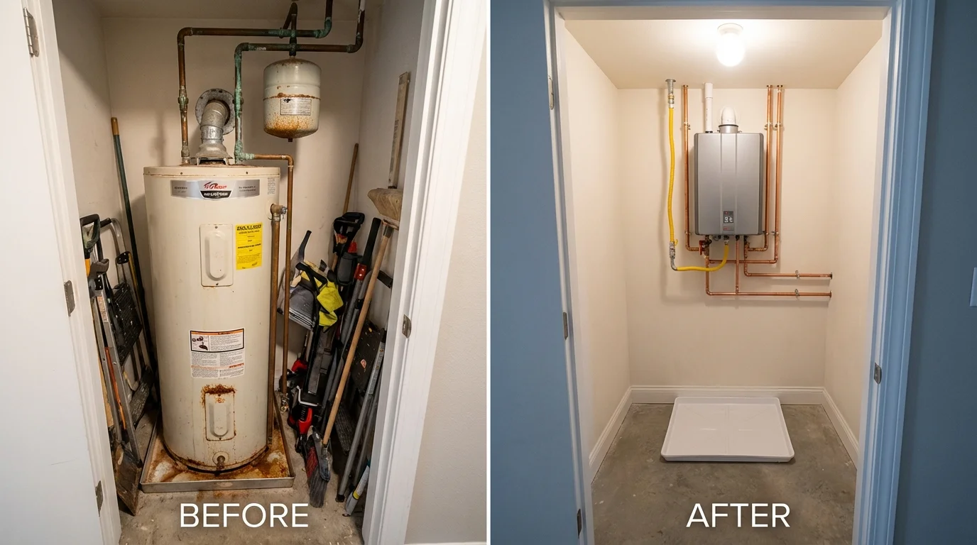 Tank water heater versus wall-mounted tankless unit comparison for Urania, LA homeowners