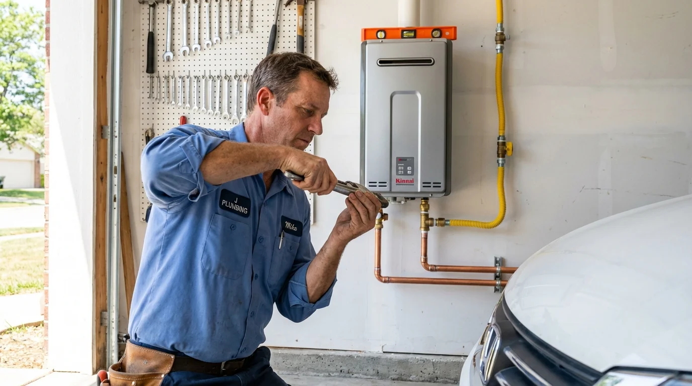 Tankless water heater installation by a Johns Plumbing LLC plumber in Urania