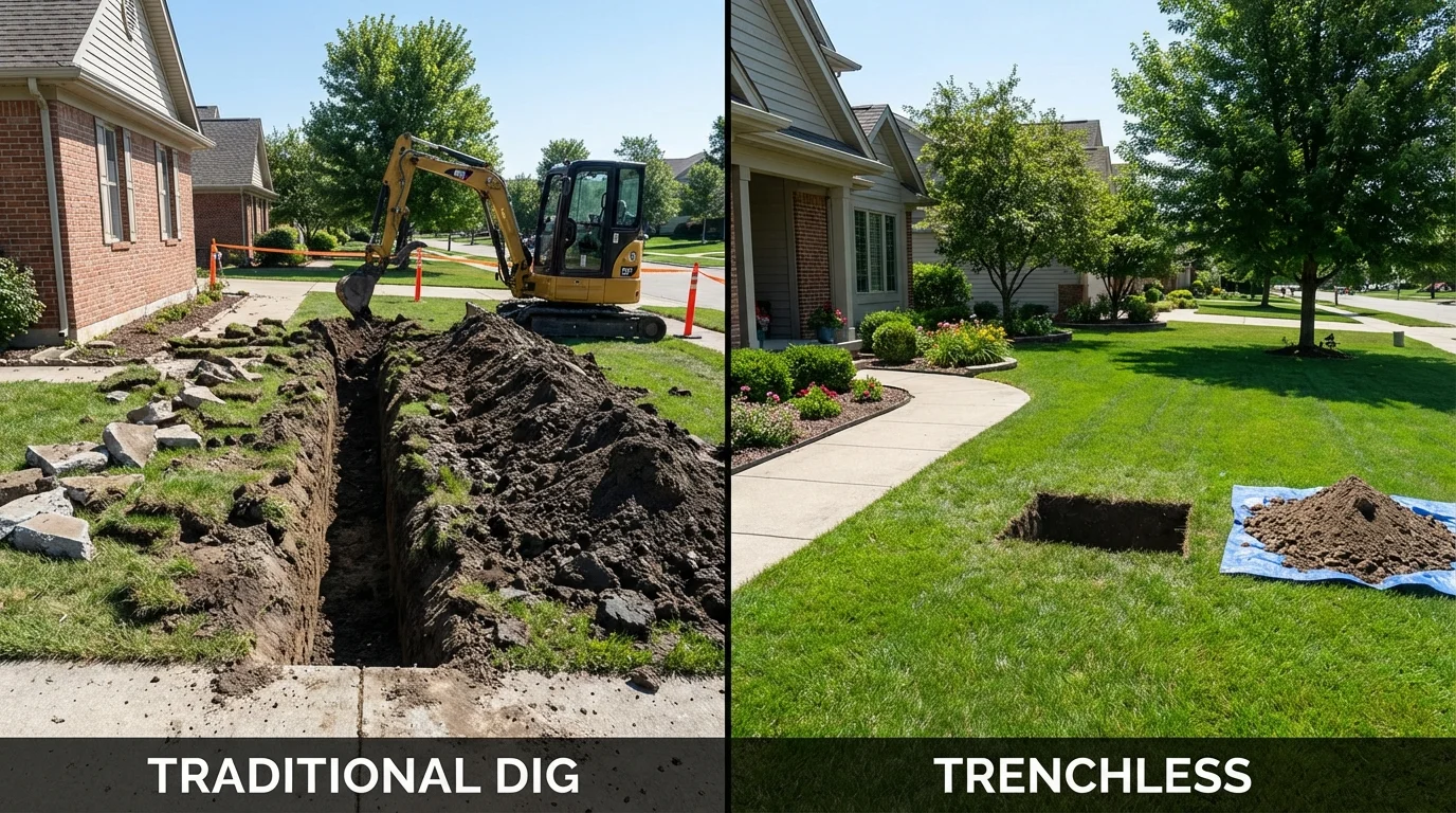 Trenchless sewer repair with minimal yard damage versus traditional excavation in Urania, LA